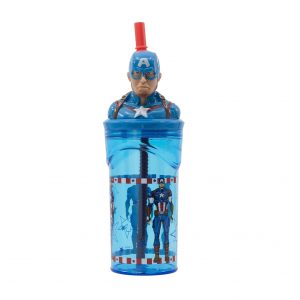 VASO FIGURITA 3D CON TAPA 360ML CAPTAIN AMERICA